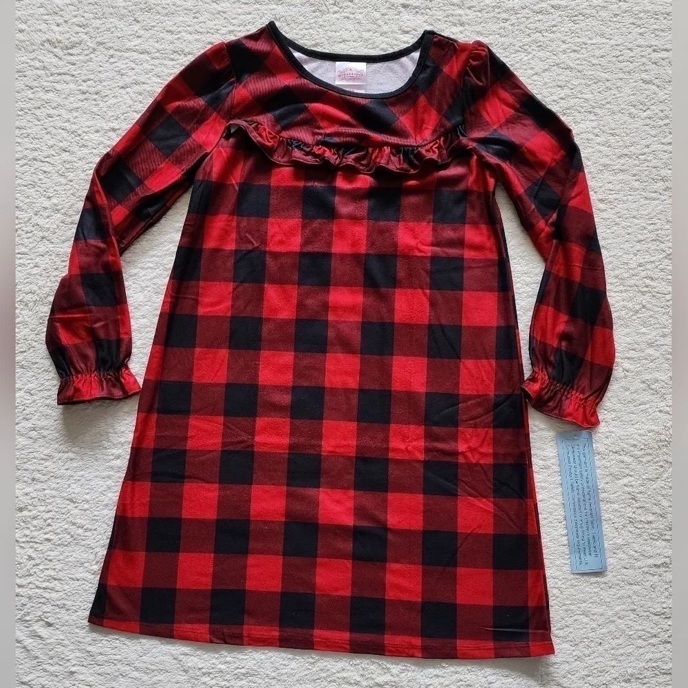 NEW girl's winter / Christmas buffalo check pajama nightgown size 2t 5 6 8 10